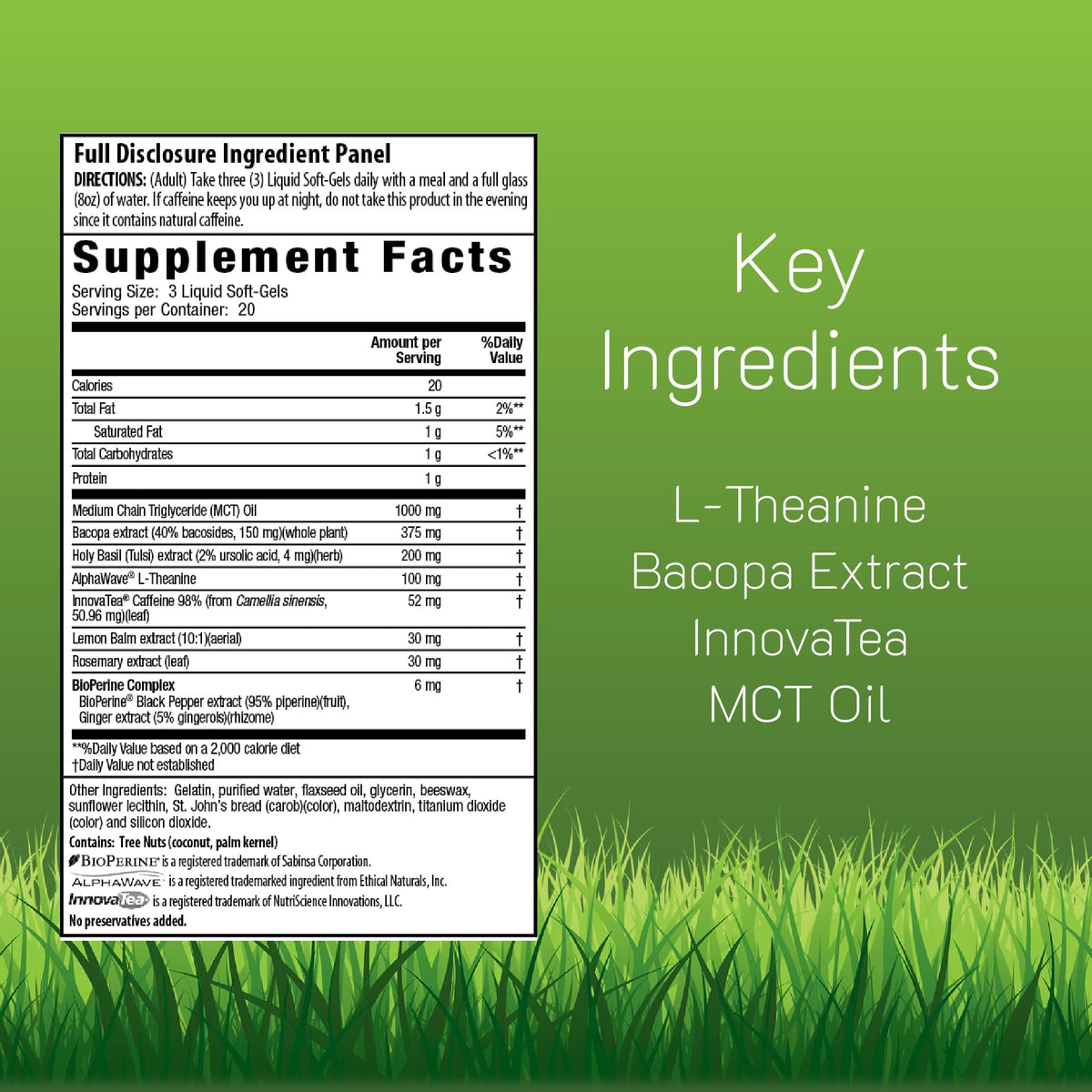 Irwin Naturals Brain Awake liquid softgels supplement facts label