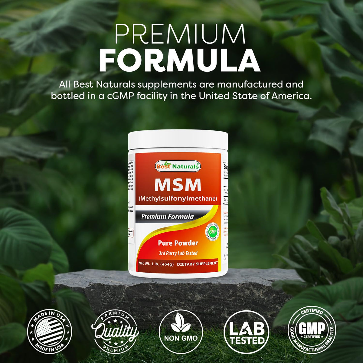 Premium imported USA dietary sulfur powder container overview