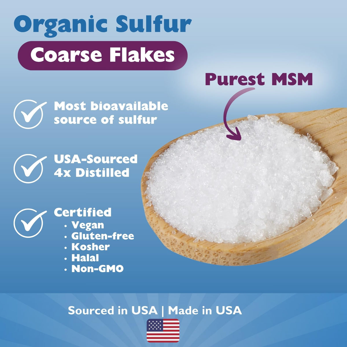 USA imported OptiMSM dietary supplement flakes for hair and skin care