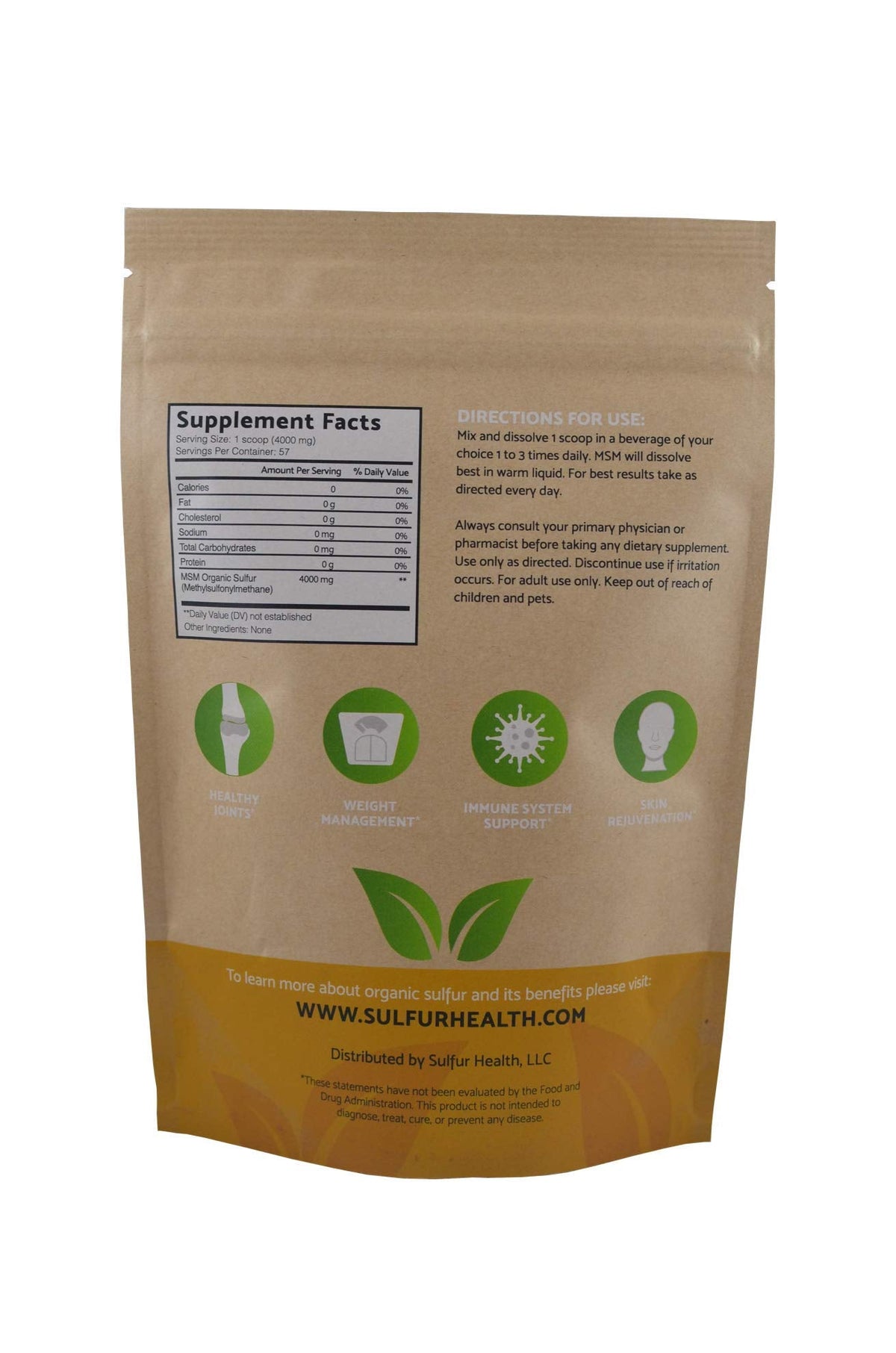 Pure methylsulfonylmethane supplement packaging showing 99.9 percent purity