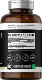 Horbaach methylsulfonylmethane 1500mg capsules supplement facts and ingredient panel view