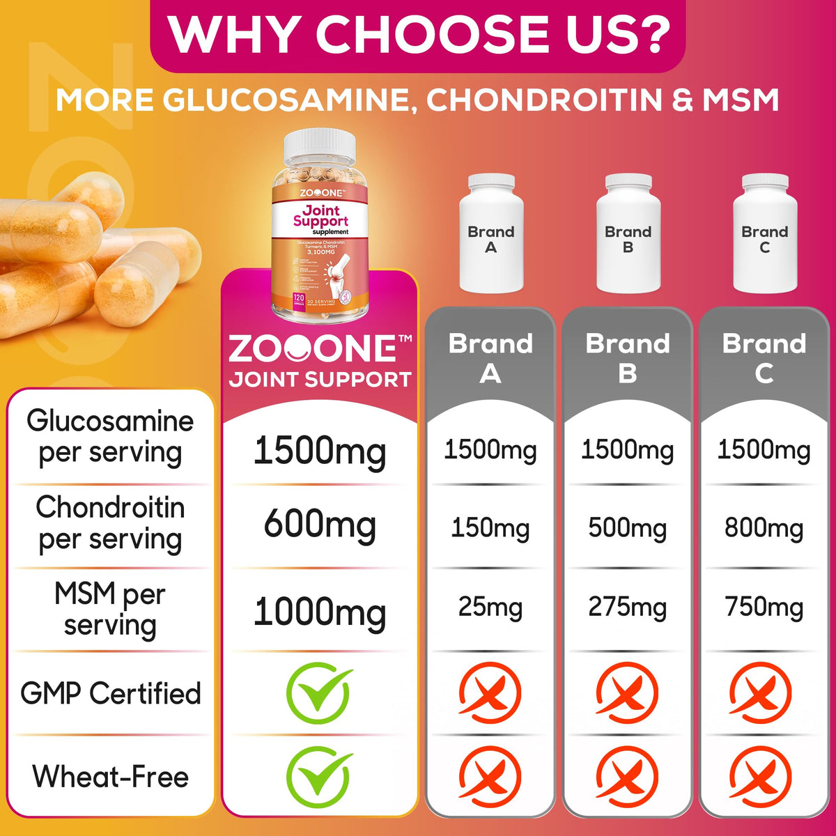 Back label view of Zooone Joint Support supplement highlighting turmeric and MSM ingredients.