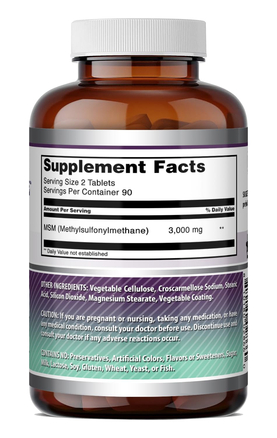 Amazing Formulas methylsulfonylmethane 180 unflavored tablets ingredient list label