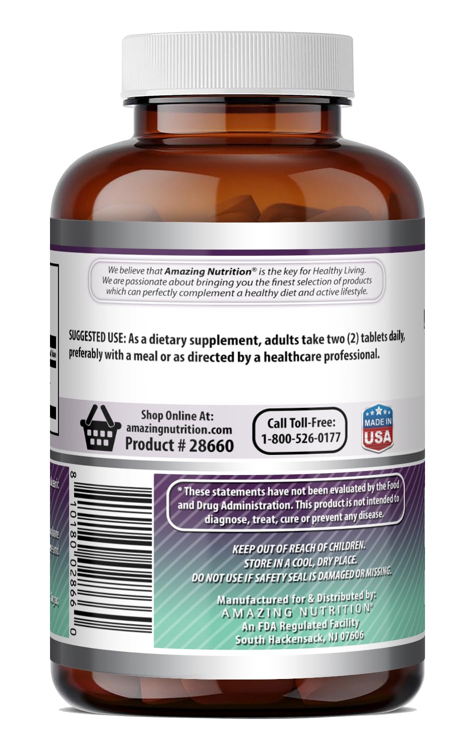 Authentic USA imported Amazing Nutrition organic sulfur supplement bottle side view