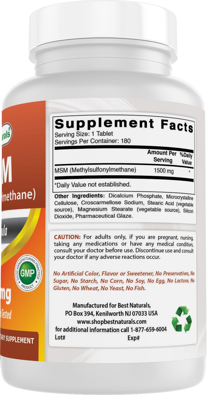 Best Naturals USA manufactured organic sulfur 1500mg tablets