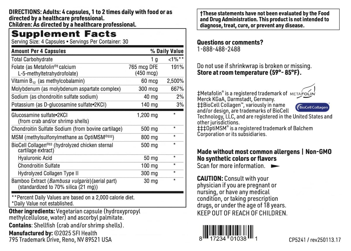 Glucosamine and chondroitin sulfate supplement bottle by Klaire Labs for active adults.