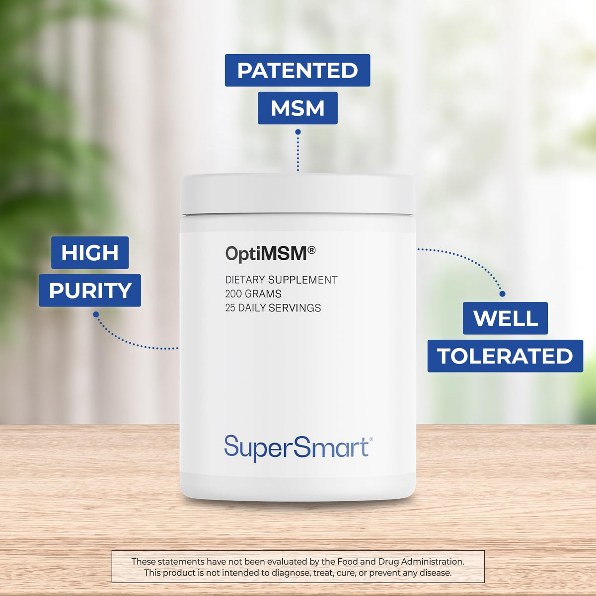 USA imported SuperSmart OptiMSM powder nutritional facts and ingredient label