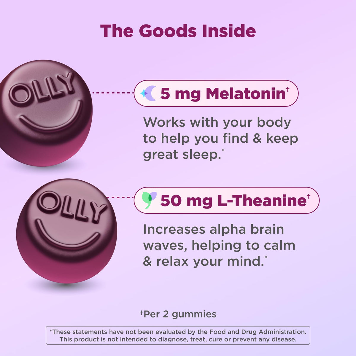 OLLY chewable sleep vitamins showing Blackberry Zen flavor details on the packaging.