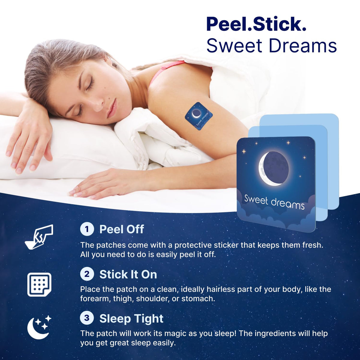 Ghed271 overnight comfort sleep patches box displaying instructions and twenty eight count supply