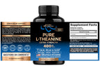 Nutraharmony L Theanine 400mg dietary supplement side label displaying ingredients and clear serving size information.