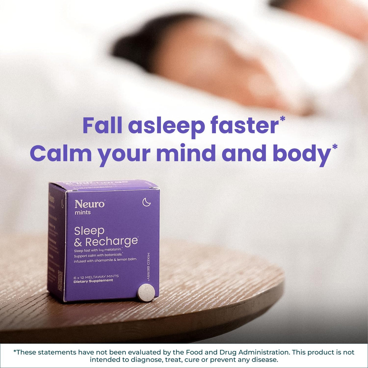 Neuro Sleep and Recharge sugar free fast dissolving tablet texture close up