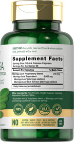 Carlyle Moringa Oleifera supplement label showing non-GMO and gluten-free certifications