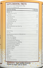 Back label of Fearn Natural Foods Soy Lecithin package highlighting nutritional profile and ninety-seven percent phosphatide content.