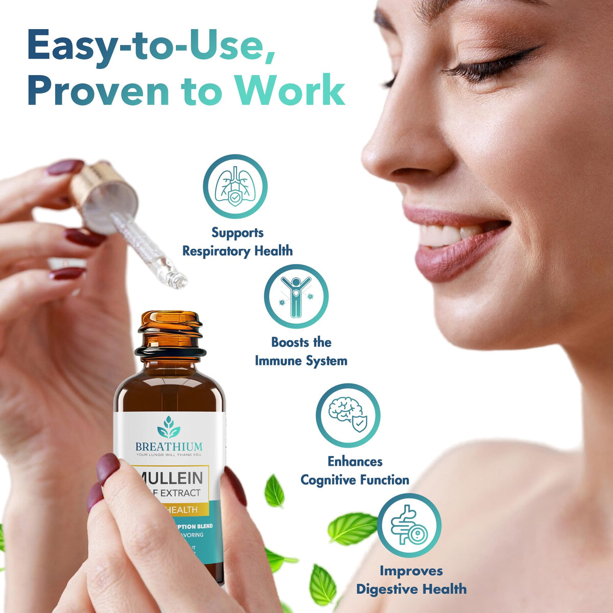 Breathium liposomal mullein extract liquid tincture back label detailing nutrition and ingredient facts.