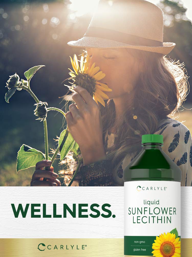 Carlyle phosphatidyl choline sunflower liquid supplement displayed standing upright on a clean surface.