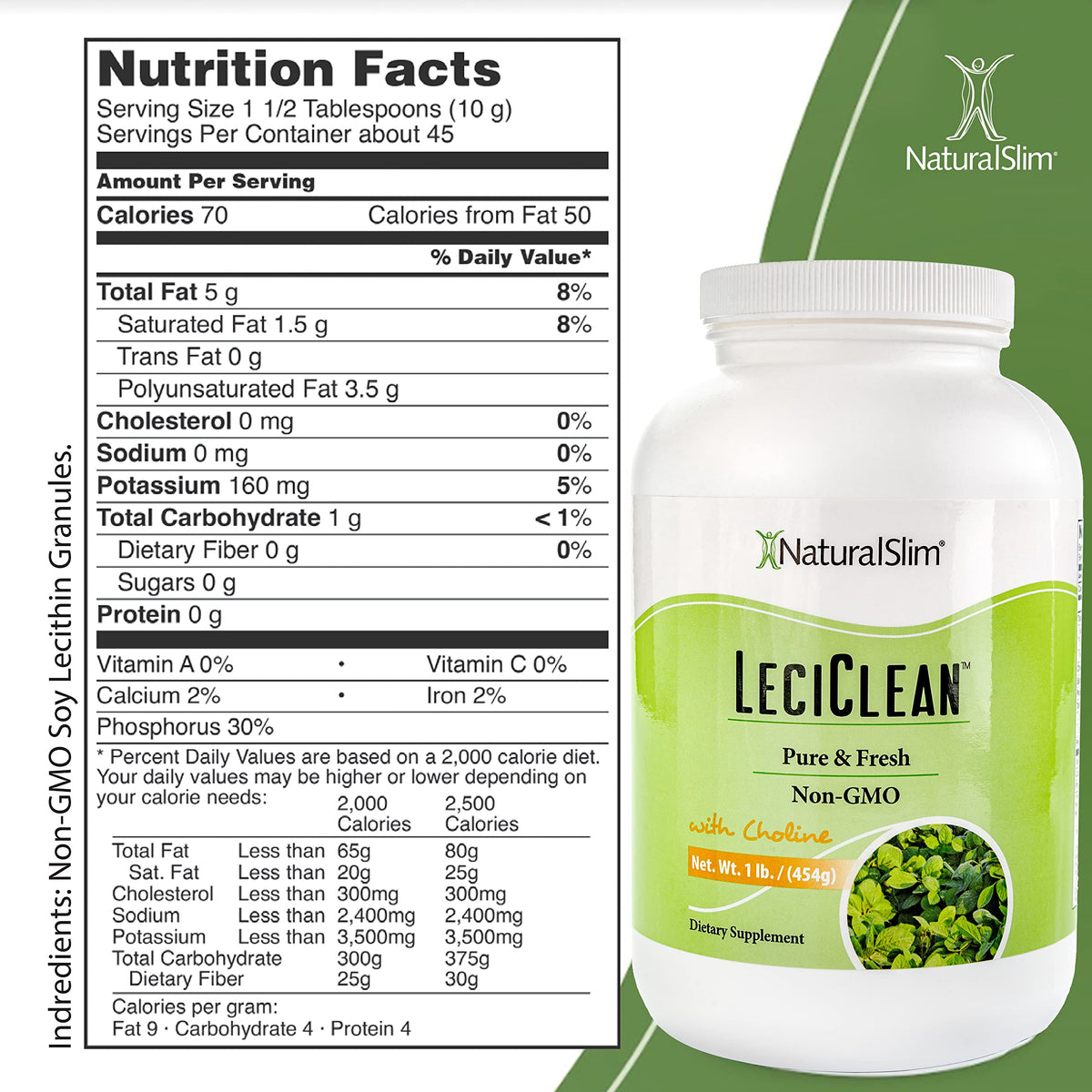 NaturalSlim granulated soy lecithin with choline dietary supplement for liver health