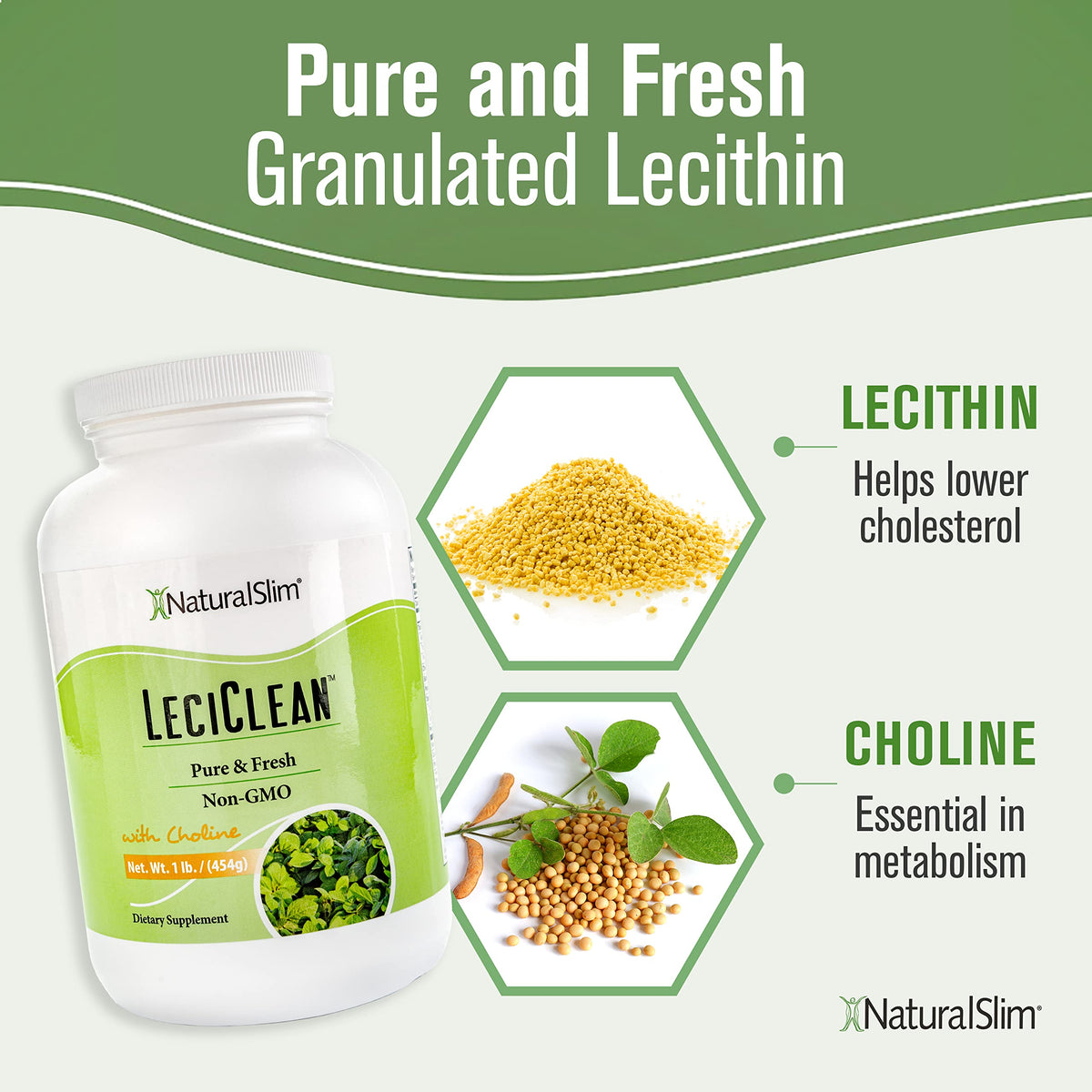 Unflavored non GMO soy lecithin granules close up texture packaging details