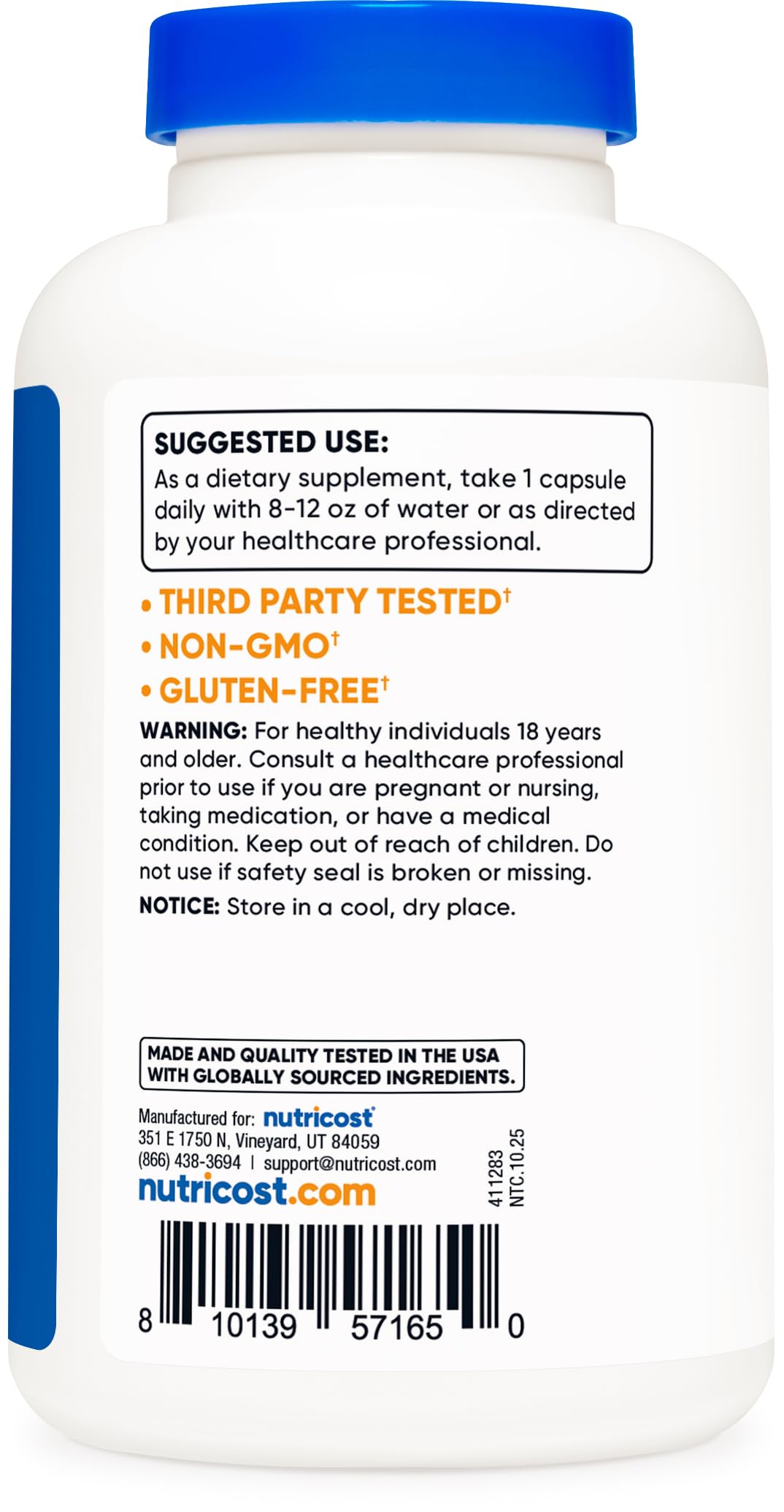 Nutricost vegan NAC 600mg capsule count and premium packaging overview