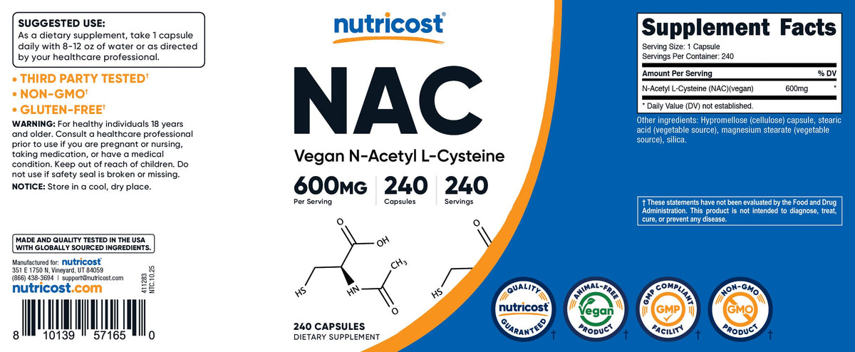 Nutricost authentic cellular redox balance supplement bottle safely sealed for purity