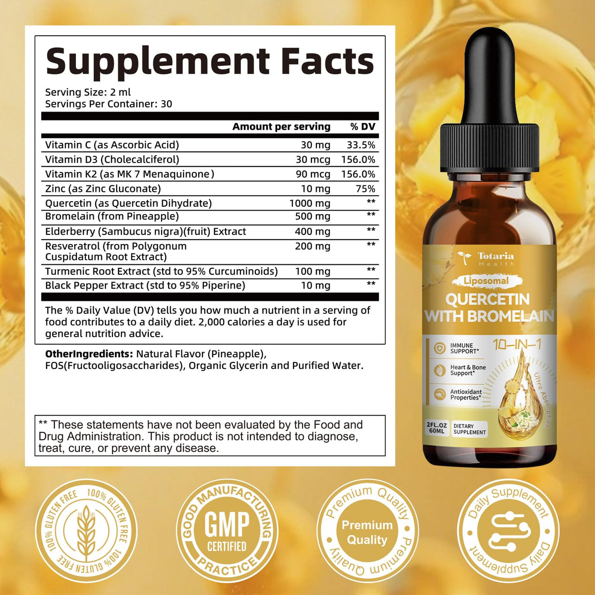 Dietary supplement bottle with zinc and vitamin C focus