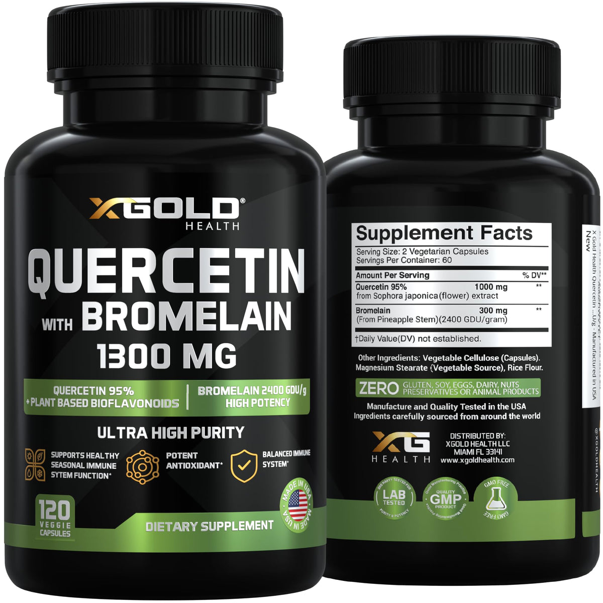 Professional packaging of X Gold Health Quercetin and Bromelain