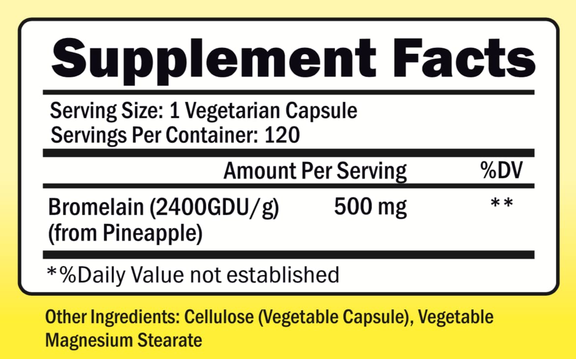 NutriONN Bromelain 120 count bottle nutritional information