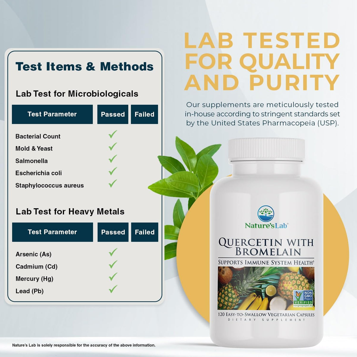 Nature's Lab Quercetin and Bromelain 120 capsules supplement facts and ingredient panel