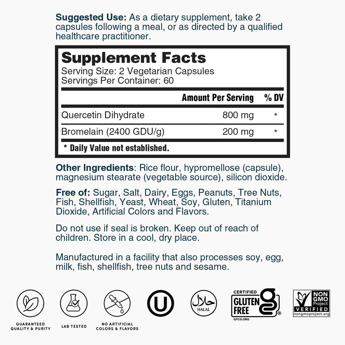 Nature's Lab Quercetin Bromelain antioxidant and respiratory wellness formula bottle
