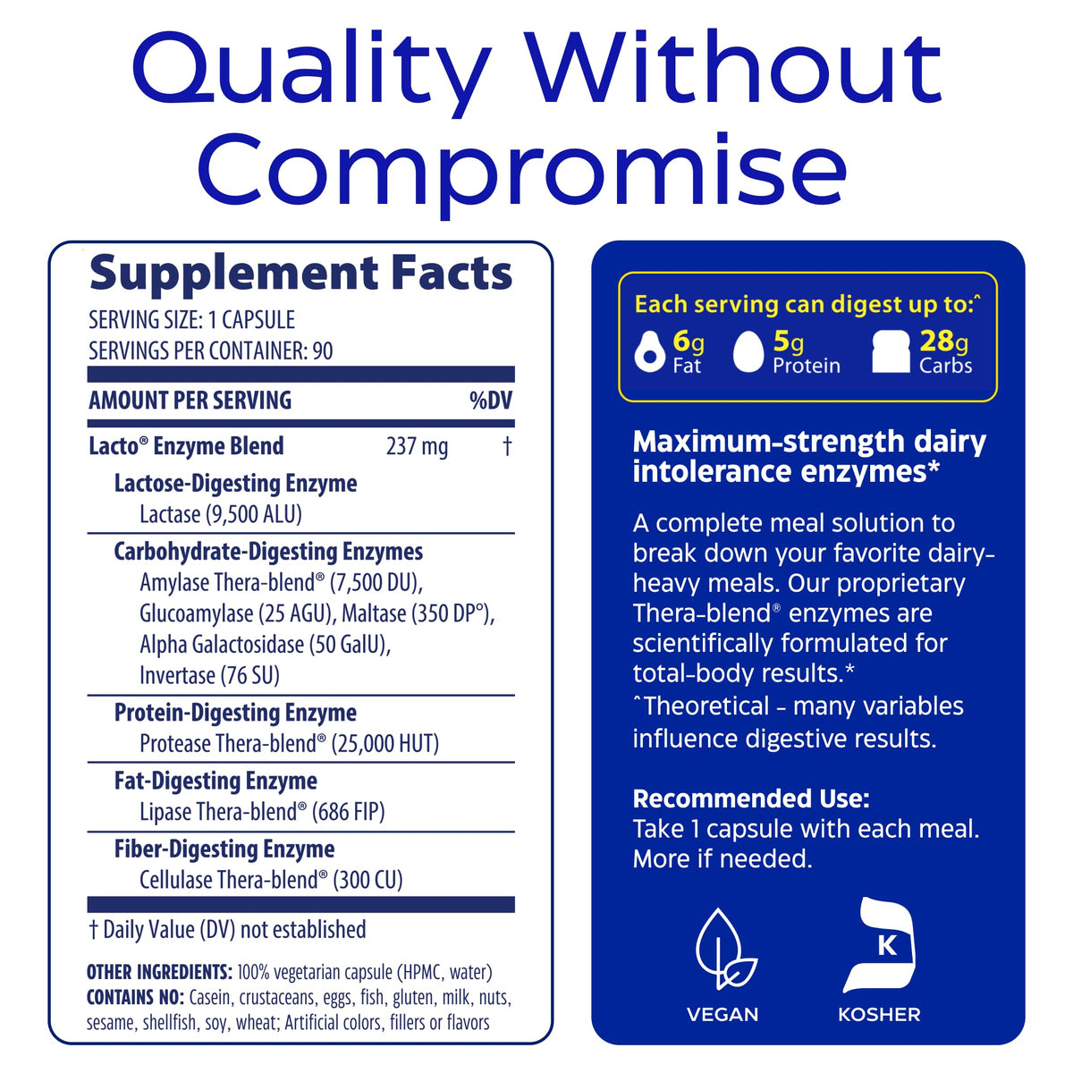 Enzymedica Lacto packaging details emphasizing dairy protein casein and sugar lactose digestion benefits
