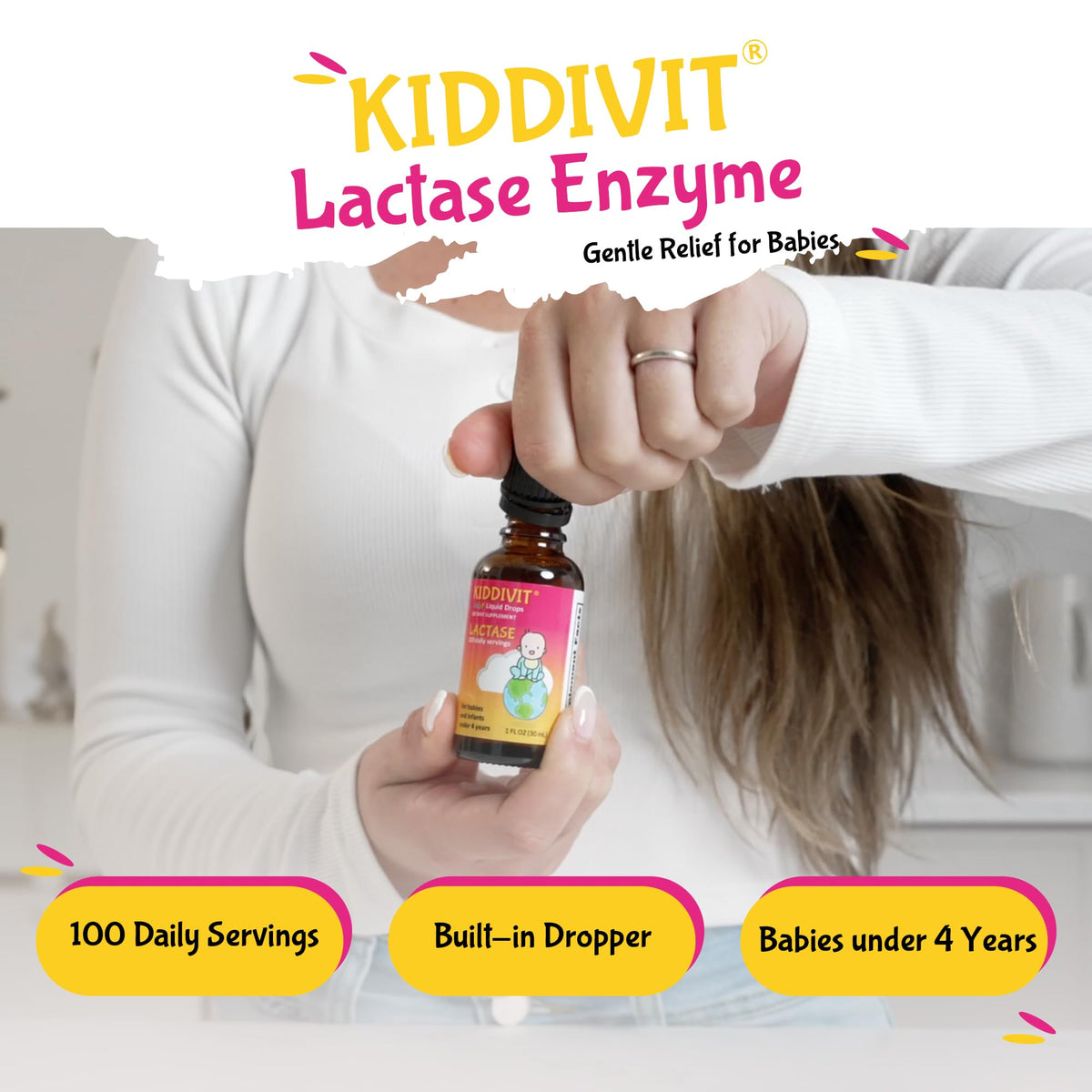 Kiddivit baby lactase enzyme liquid supplement for lactose intolerance