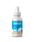 Compact 15 milliliter dropper bottle of Milkaid lactase formula on a clean background