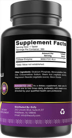 Uncoated fast acting Oxify lactase digestive tablets next to the brand packaging.