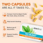 Side profile of Zenwise Health No Bloat fourteen vegetarian capsules packaging highlighting digestive benefits