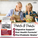 NEW AGE Lipase and Probiotics supplement packaging highlighting the 16-enzyme blend benefits