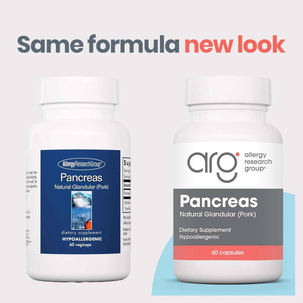 Allergy Research Group porcine pancreas supplement 425 mg label details
