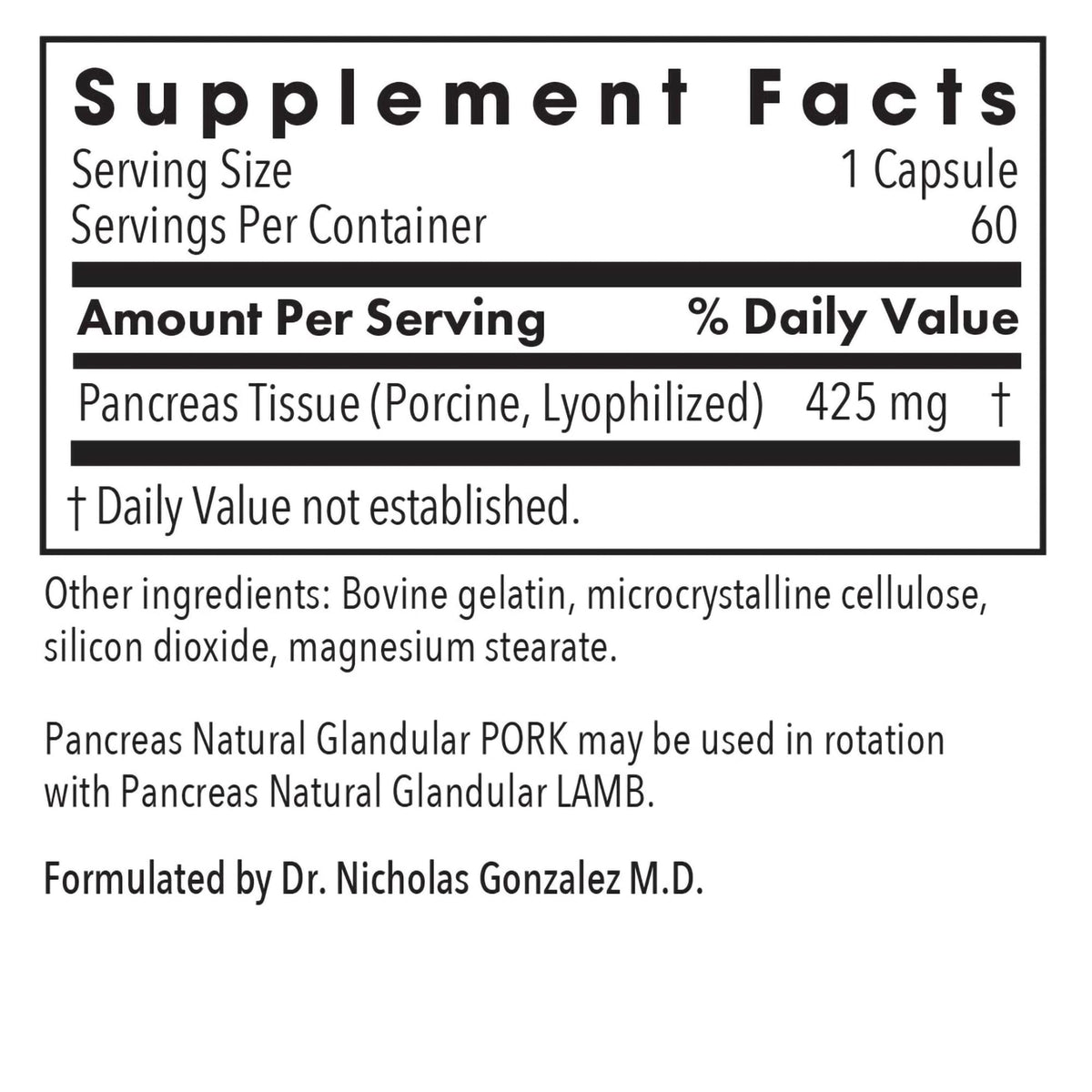 Allergy Research Group natural glandular digestive enzymes facts panel view