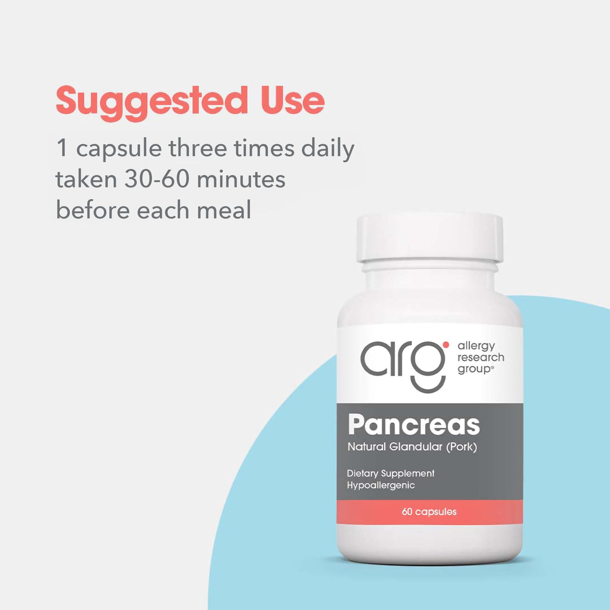 Imported Allergy Research Group pancreatic enzyme supplement packaging side view
