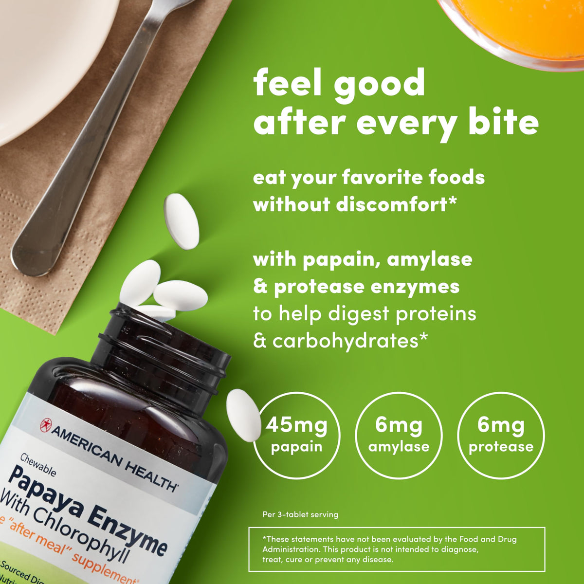 Top view of the secure sealing cap on the 600 count American Health papaya enzyme bottle.