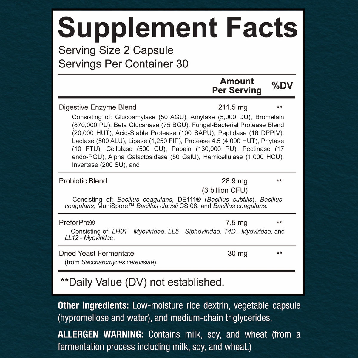 Sunergetic advanced pre pro and postbiotics with digestive enzymes supplement packaging