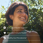 Sunergetic gut health supplement bottle showing capsule quantity and directions