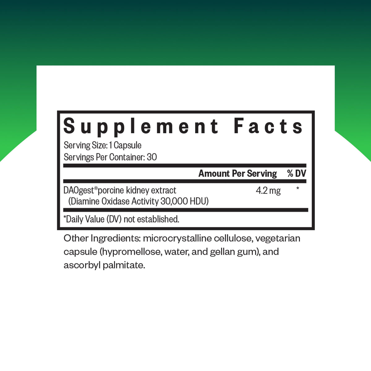 Seeking Health Histamine Digest dietary supplement bottle showing nutritional facts label details