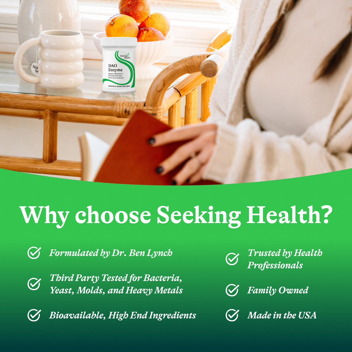 Seeking Health digestive enzyme support bottle base showing batch code and expiry information
