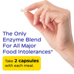 Enzymedica Digest Spectrum food intolerance capsules bottle highlighting gas and bloating relief benefits.