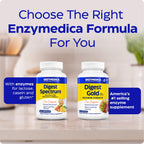 Back label of Enzymedica Digest Spectrum 120 capsules with usage instructions for breaking down casein and phenols.