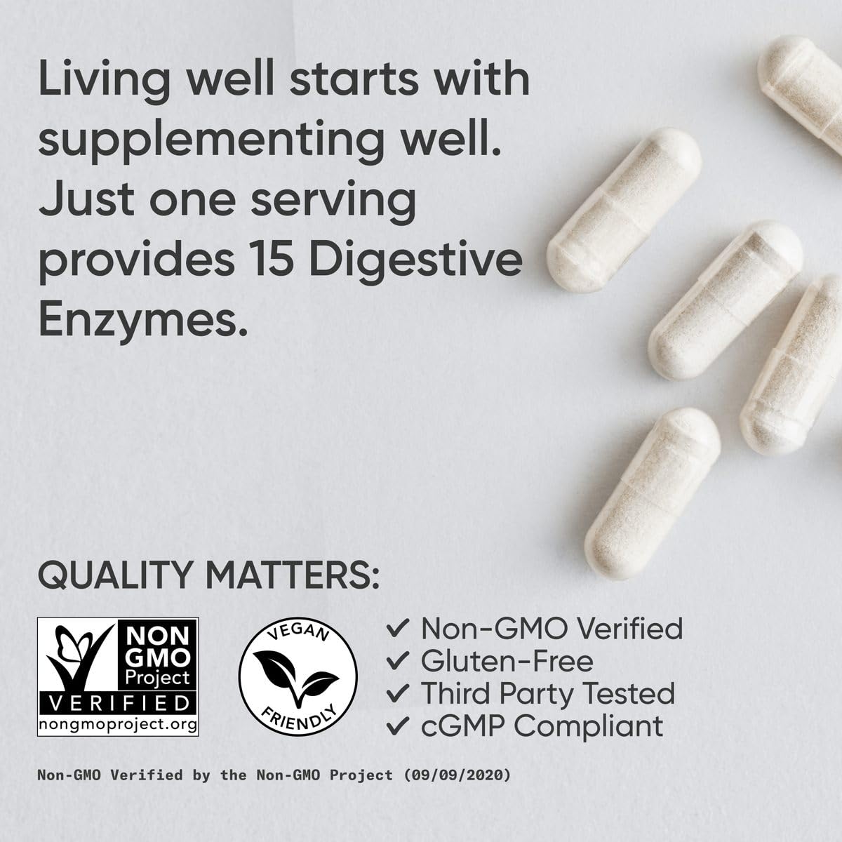 Side view of Sports Research complete gut wellness vegan friendly dietary supplement capsule