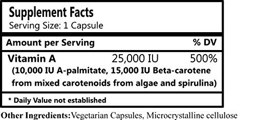 Label details of Daily Manufacturing Nutra-A Plus vegetarian Vitamin A supplement