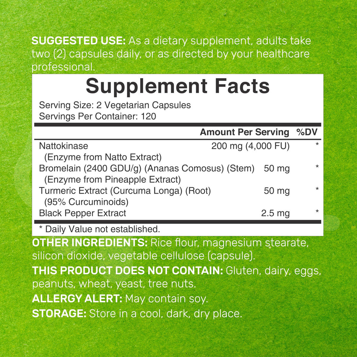 Deal Supplement Nattokinase 240 capsules nutritional facts label