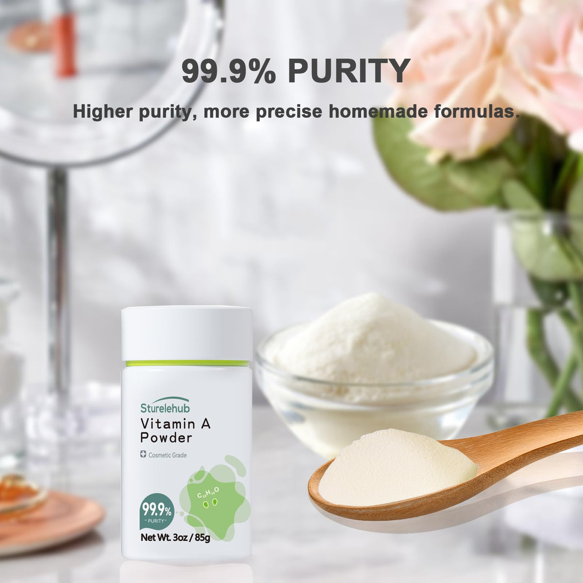 Sturelehub Vitamin A Palmitate Powder packaging showing purity grade