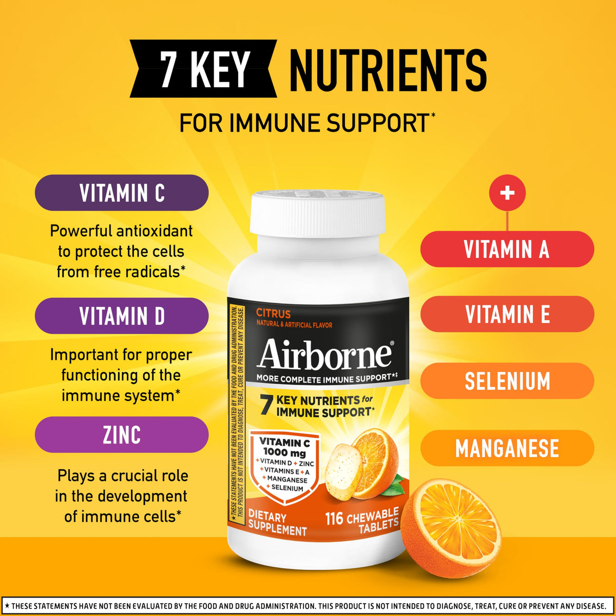 Airborne immune support chewable tablets nutritional information label