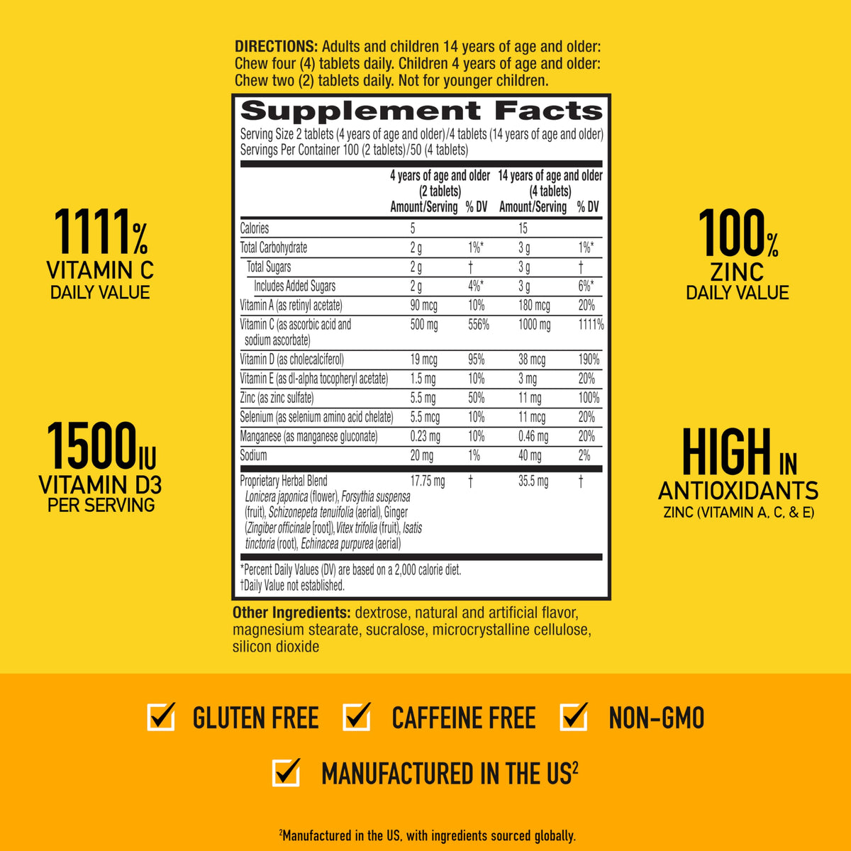 Authentic Airborne 1000mg Vitamin C supplement with zinc and herbs